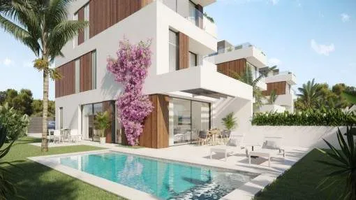 Proyecto de nueva construcción de casas adosadas de primera clase con 5 dormitorios, piscina privada y vista al mar en Portocolom