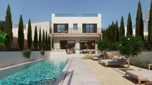 Casa de pueblo, de calidad superior, con jardín mediterráneo y piscina en Ses Salines