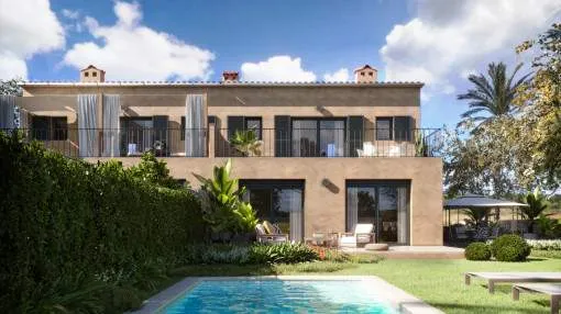 Adosado de nueva construcción de estilo mallorquín con jardín privado y piscina en Es Capdellà