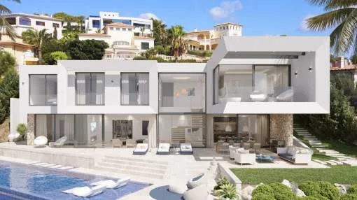 Proyecto de villa ultramoderna de nueva construcción con impresionantes vistas al mar y piscina desbordante en Santa Ponsa