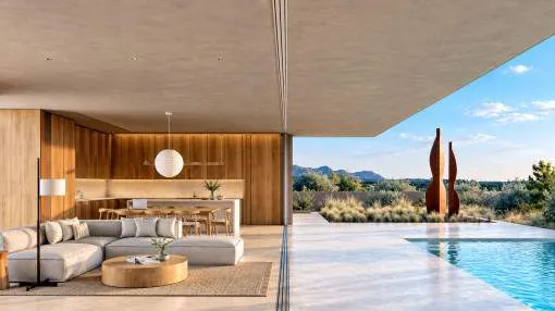 Moderna villa de obra nueva con piscina y vivienda en una sola planta en Cala Millor