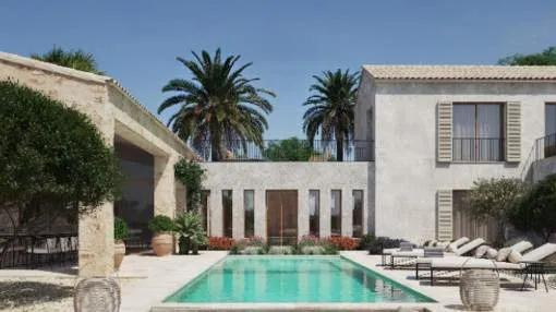 Finca de lujo de nueva construcción cerca de Ses Salines con licencia de obras y piscina en una amplia parcela