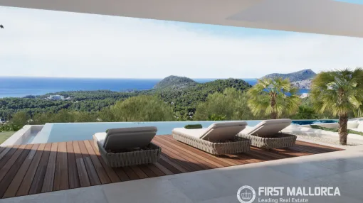 Villa de nueva construcción con piscina infinita y vistas espectaculares al mar