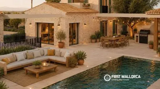 Nuevo proyecto fantástico de finca con piscina y vistas impresionantes a las montañas de Tramuntana en Santa Maria del Camí