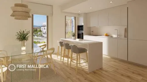 Apartamento de obra nueva con tres dormitorios, terraza y piscina comunitaria en Magaluf